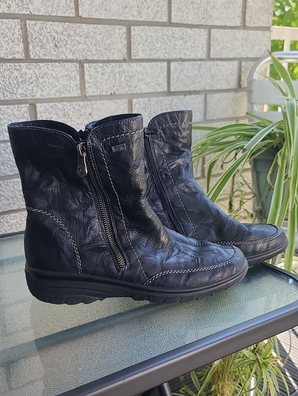 Rieker Black Women's Leather Zip Ankle Boots - UK 39 / US 8/8.5